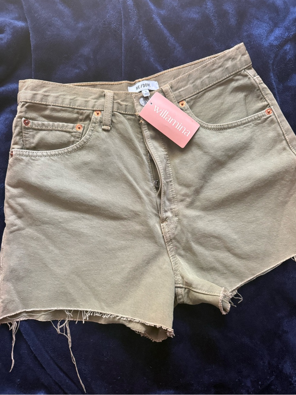 Re/Done Olive Green Cutoff Denim Shorts